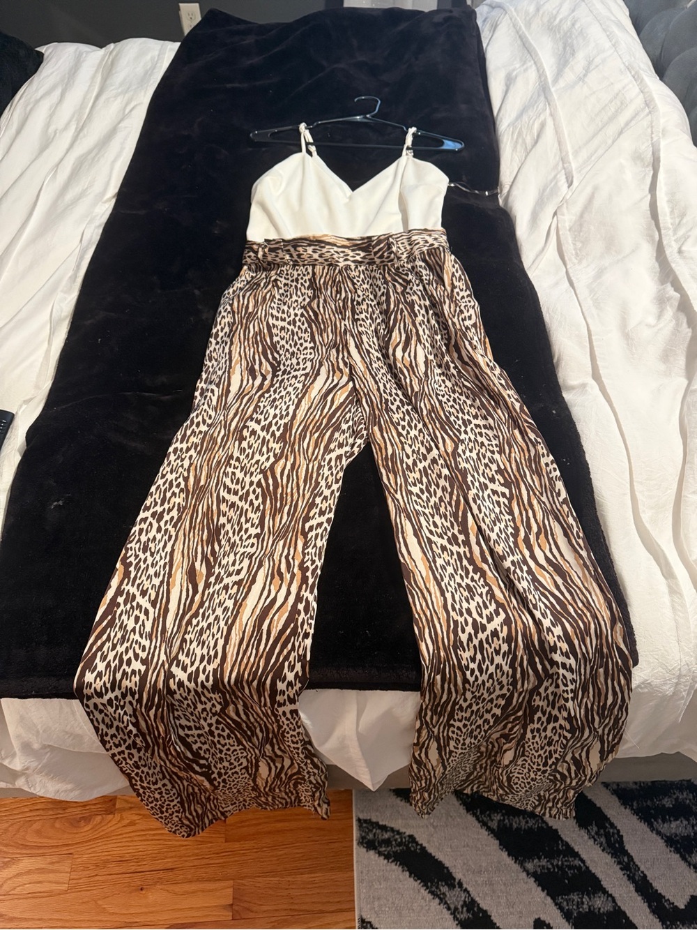 Fashion Nova White Bodice Wide-Leg Animal Print Jumpsuit